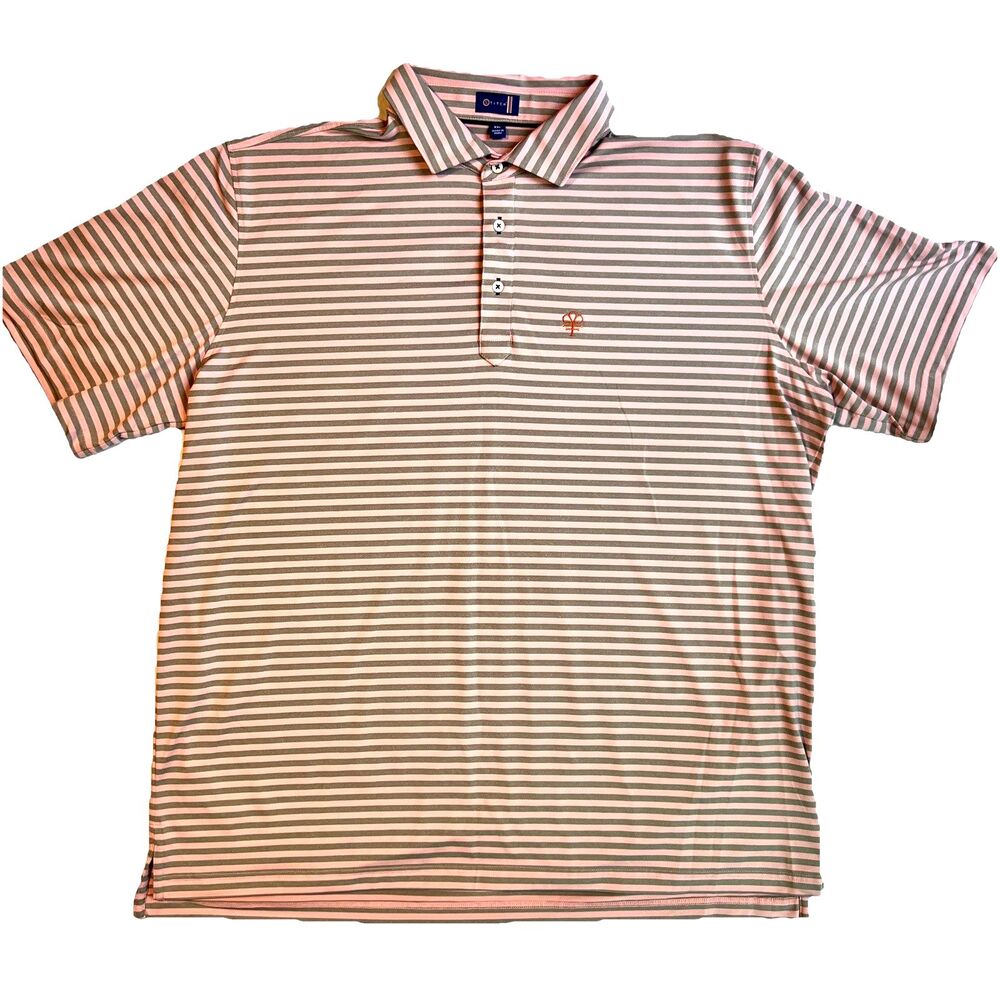 Stitch Golf Salmon and Grey Striped Performance Polo Men's Size XXL Pink